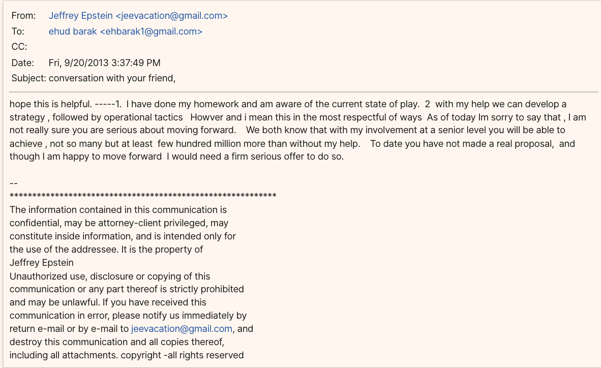 Email from Jeffrey Epstein - September 20, 2013