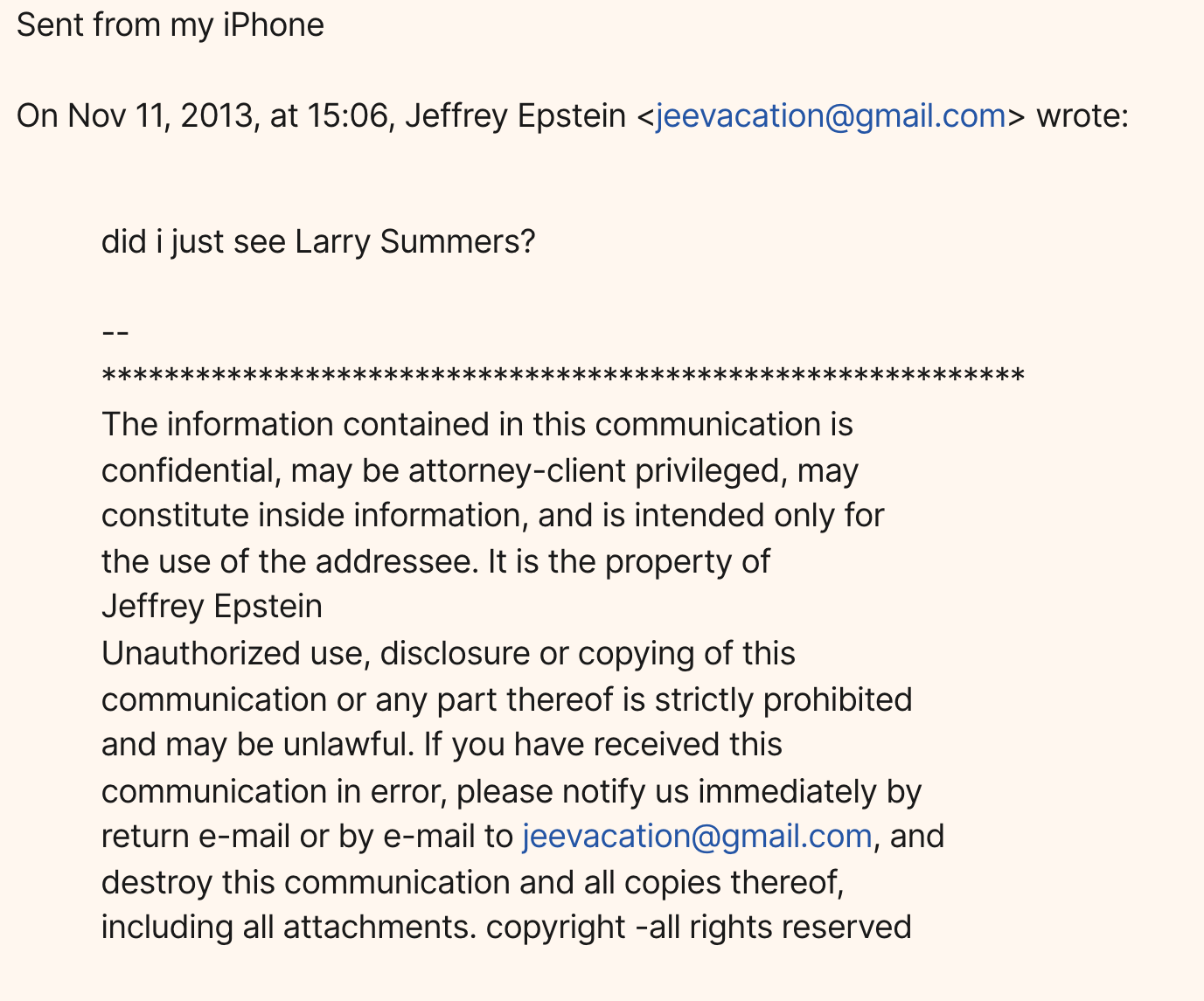 Email from Jeffrey Epstein - November 11, 2013