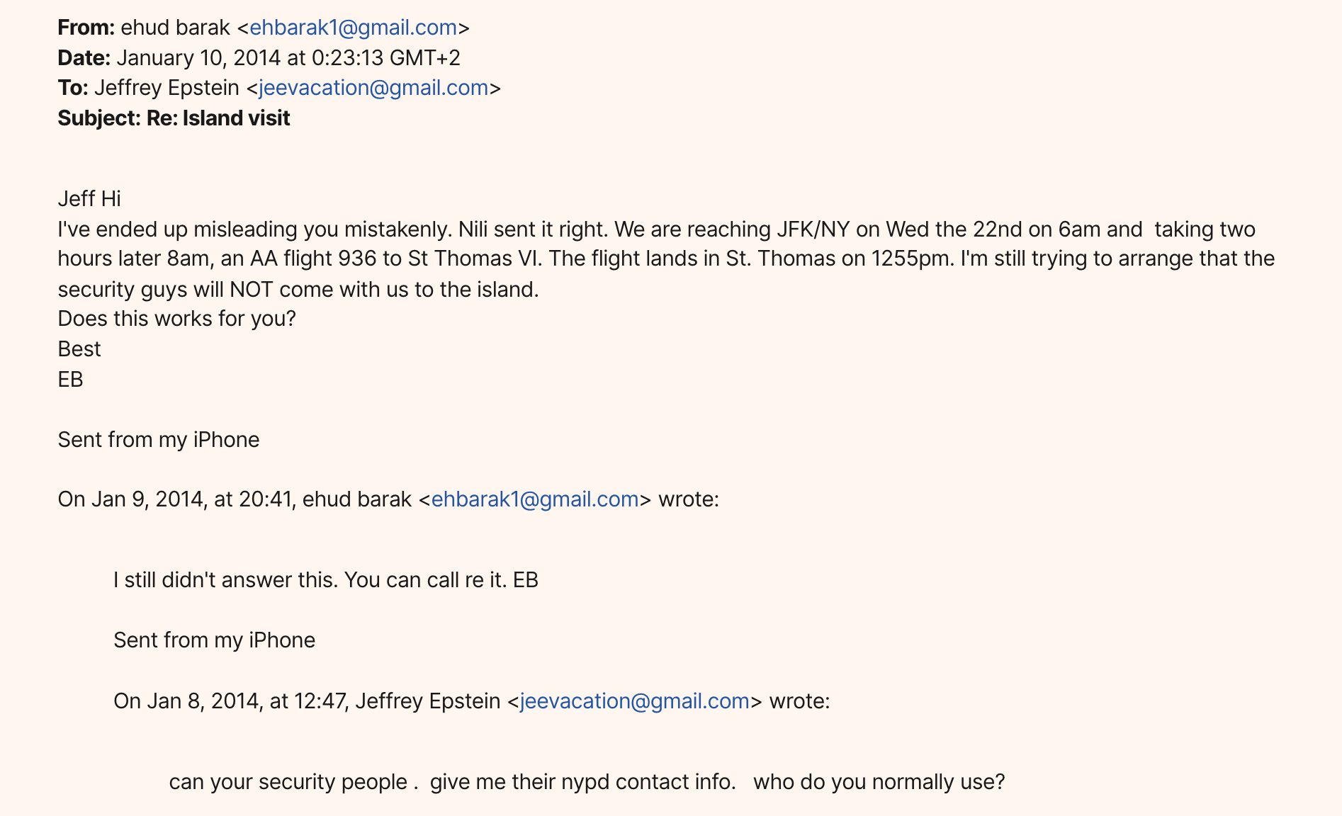 Email from Ehud Barak - January 10, 2014