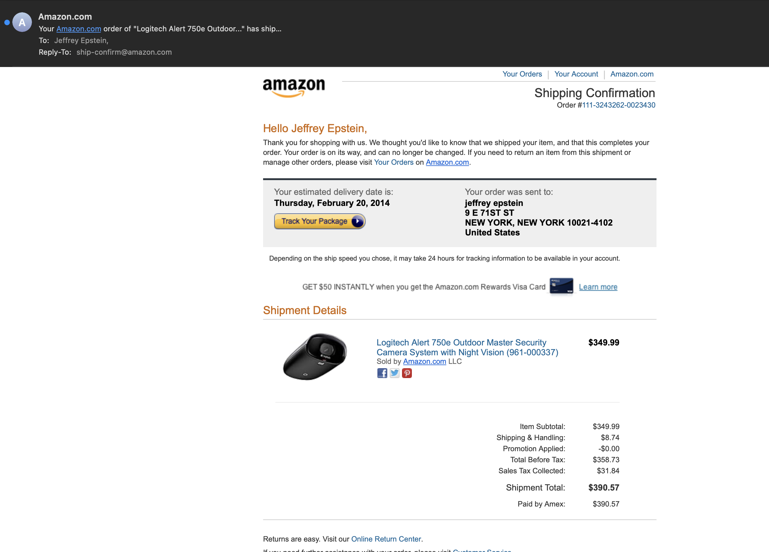 Amazon order from February 20, 2014